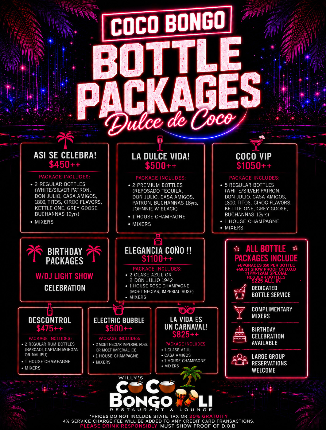 Coco Bongo Long Island bottle packages